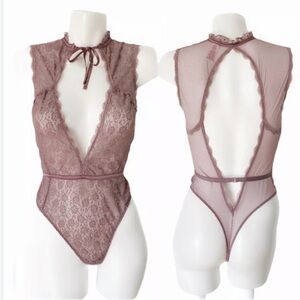 Victoria's Secret One Piece Lingerie Lace Teddy Bodysuit in Mauve